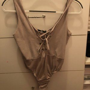 Suede Tie Front Bodysuit